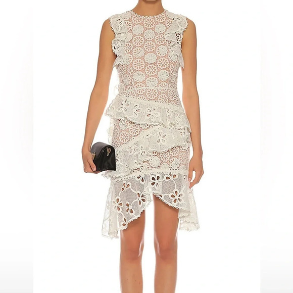 Alexis Dresses & Skirts - Alexis Dress Mini Size XS Lace Floral Lined Sleeveless Off White Asymm Hem